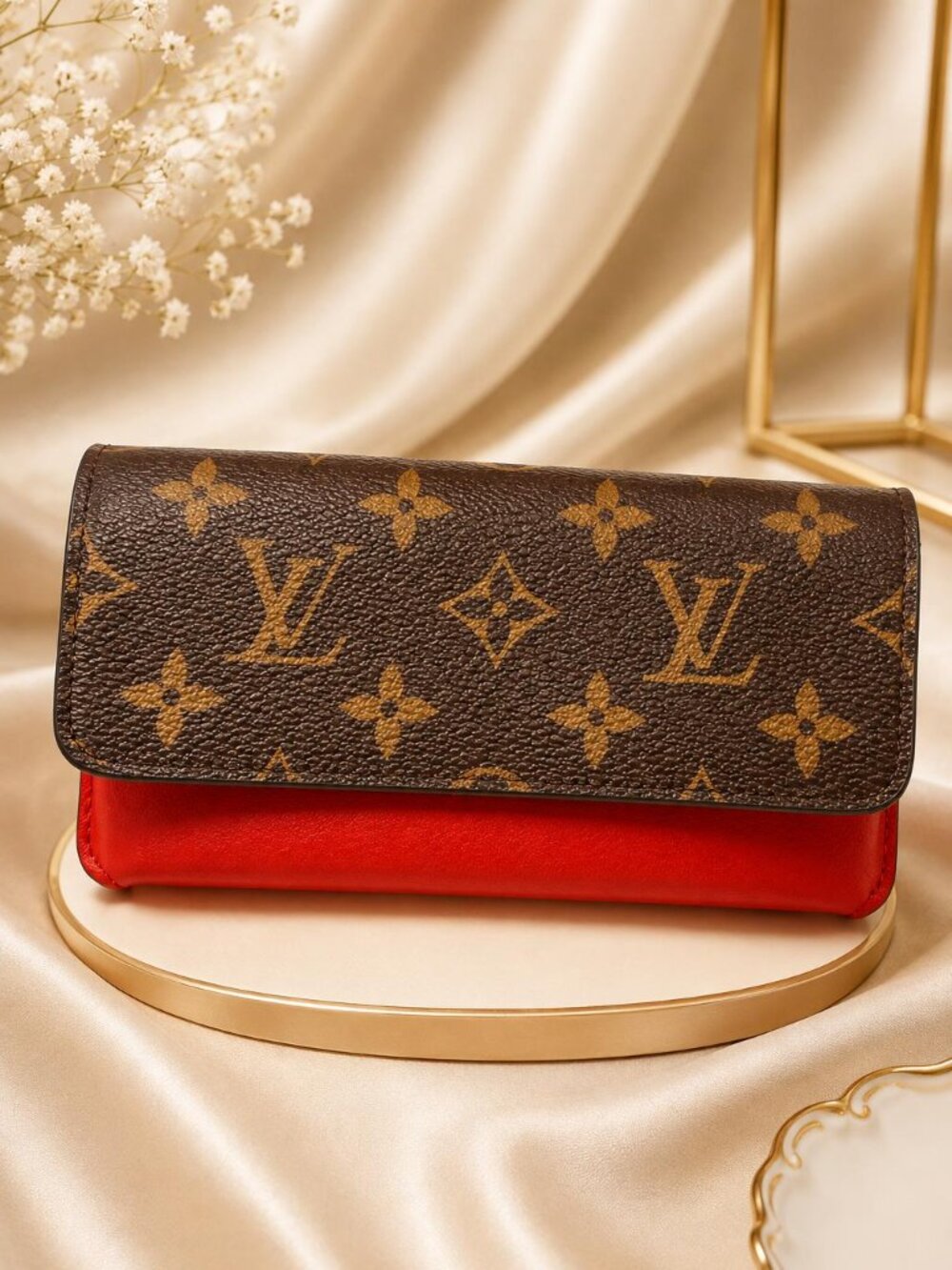 Authentic Louis Vuitton Monogram Emilie Wallet Cerise Red